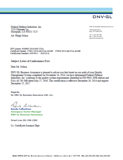 FDI Letter of Conformance FAA AC 00-56B